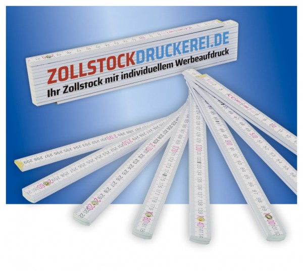 HOLZ-ZOLLSTOCK 3 m weiß, individuell bedruckt