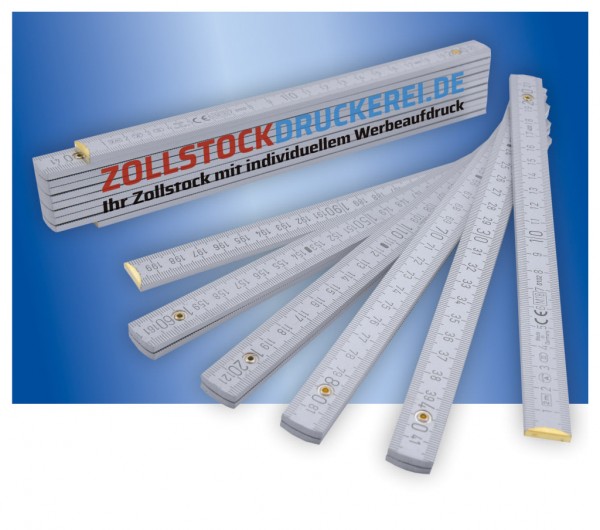 HOLZ-ZOLLSTOCK 2 m silber, individuell bedruckt